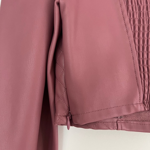 Zara Faux Leather Mauve Pink Quilted Scrunch Long Sleeve Crop Top Size Medium - Picture 3 of 6